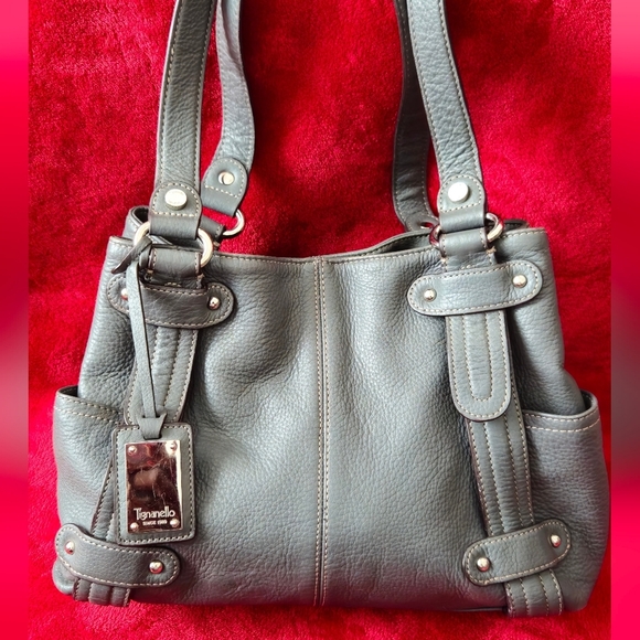 Tignanello Gray Leather Shoulder Bag - Picture 1 of 11